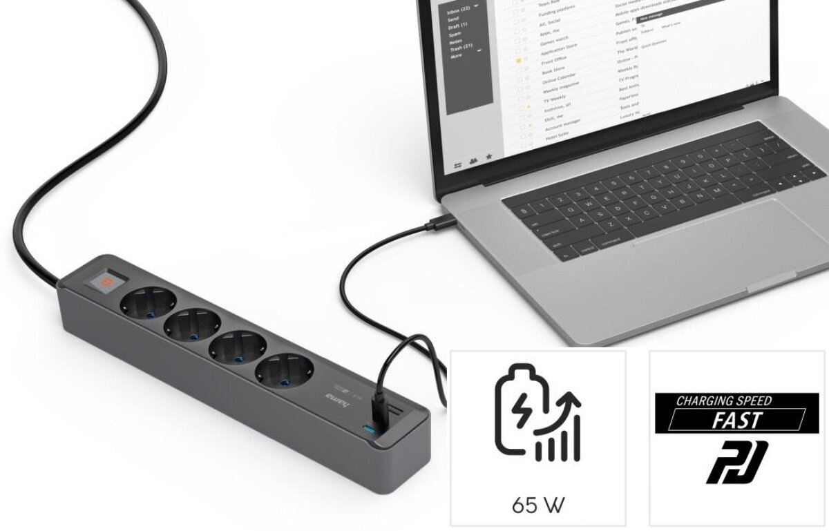 zdjęcie LISTWY ZASILAJĄCEJ 4GN SCHUKO, 1,4M, 2xUSB C/A, PD 65W