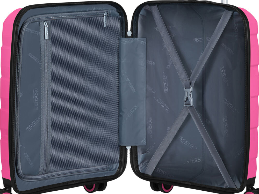 Walizka AMERICAN TOURISTER Air Move 55 cm Różowy taśmy krzyżowe przekładka z podszewką kieszeń na zamek