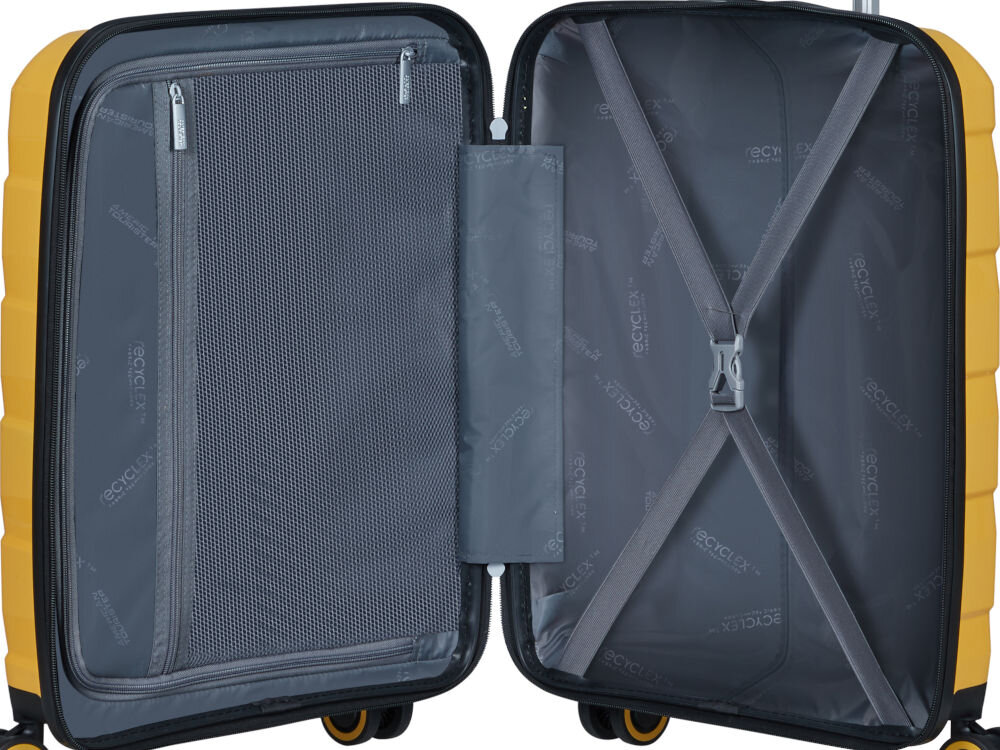 Walizka AMERICAN TOURISTER Air Move 55 cm Żółty taśmy krzyżowe przekładka z podszewką kieszeń na zamek