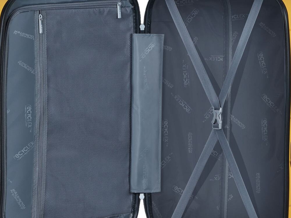 Walizka AMERICAN TOURISTER Air Move 66 cm Żółty taśmy krzyżowe przekładka z podszewką kieszeń na zamek