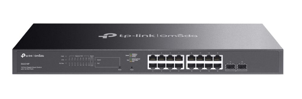 Router TP-LINK Omada Multi-Gigabit VPN Gateway prezentuje porty SFP, WAN i LAN na jasnym tle produktowym. 