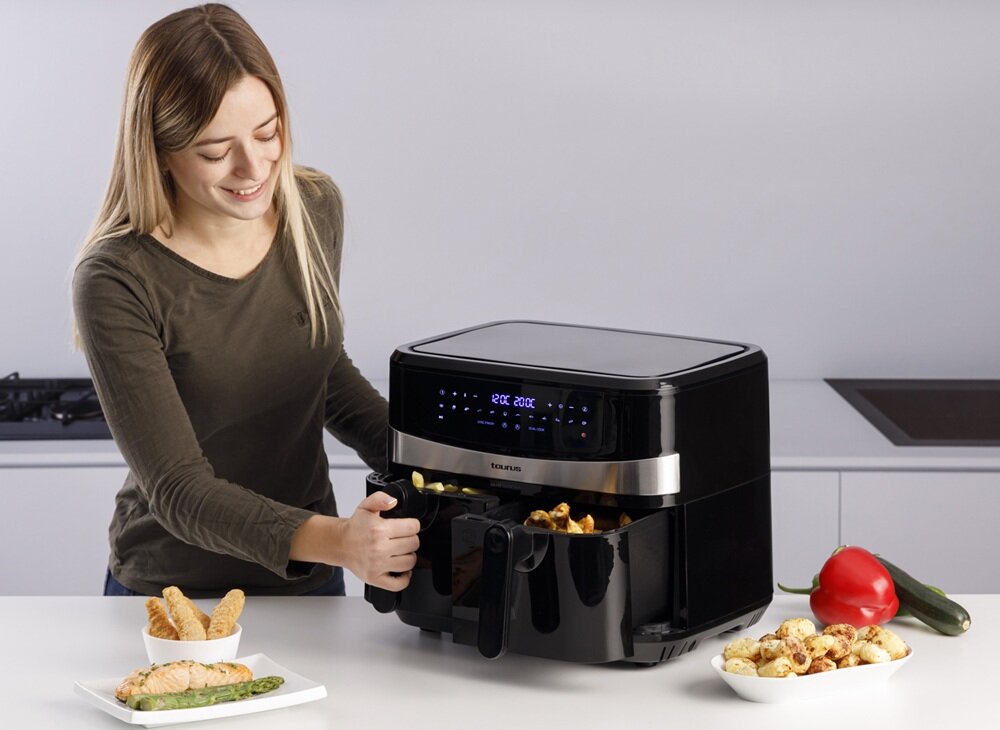 Frytkownica beztłuszczowa TAURUS AF2600D Czarny dwa niezależne kosze, dwa dania jednocześnie, bez mieszania smaków