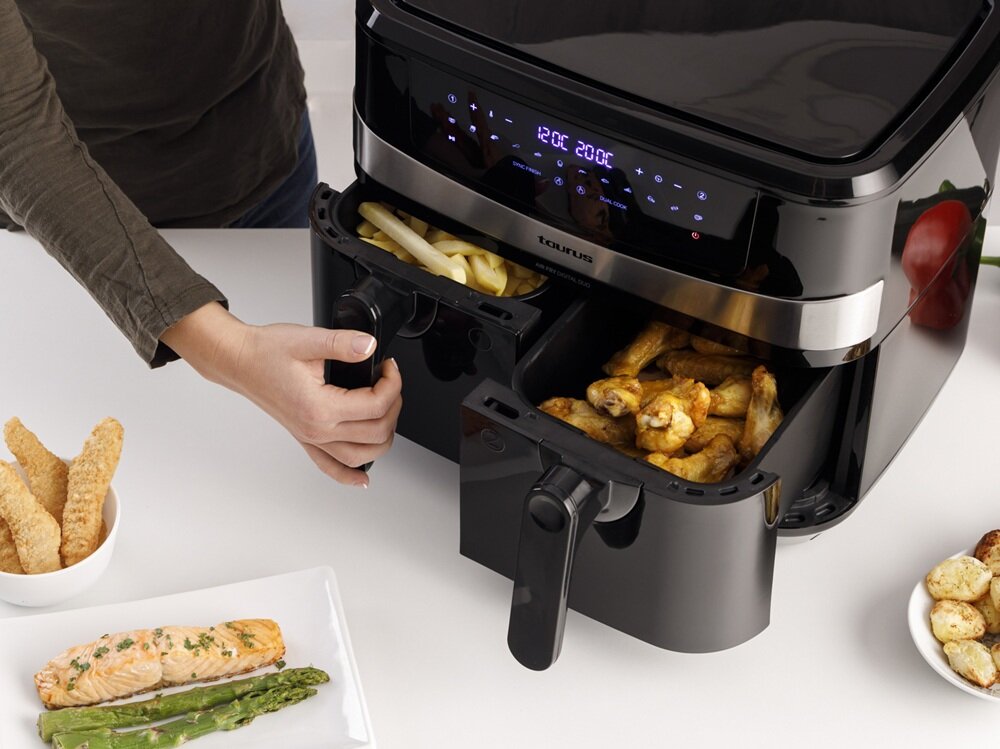 Frytkownica beztłuszczowa TAURUS AF2600D Czarny funkcja sunc-finish, dual-cook, większa ilośc tego samego dania, dwa różne dania