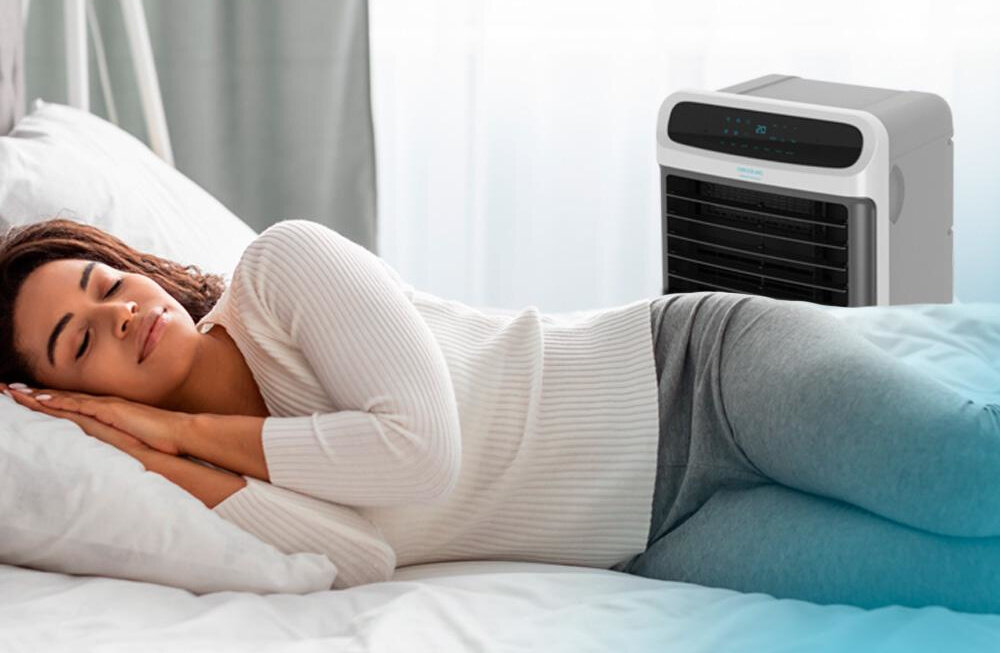 Klimator CECOTEC EnergySilence PureTech 5500 poziom halasu 65 dB cichy tryb pracy dwa tryby pracy tryb oszczedzania energii tryb UltraSilence c=tryb nocny
