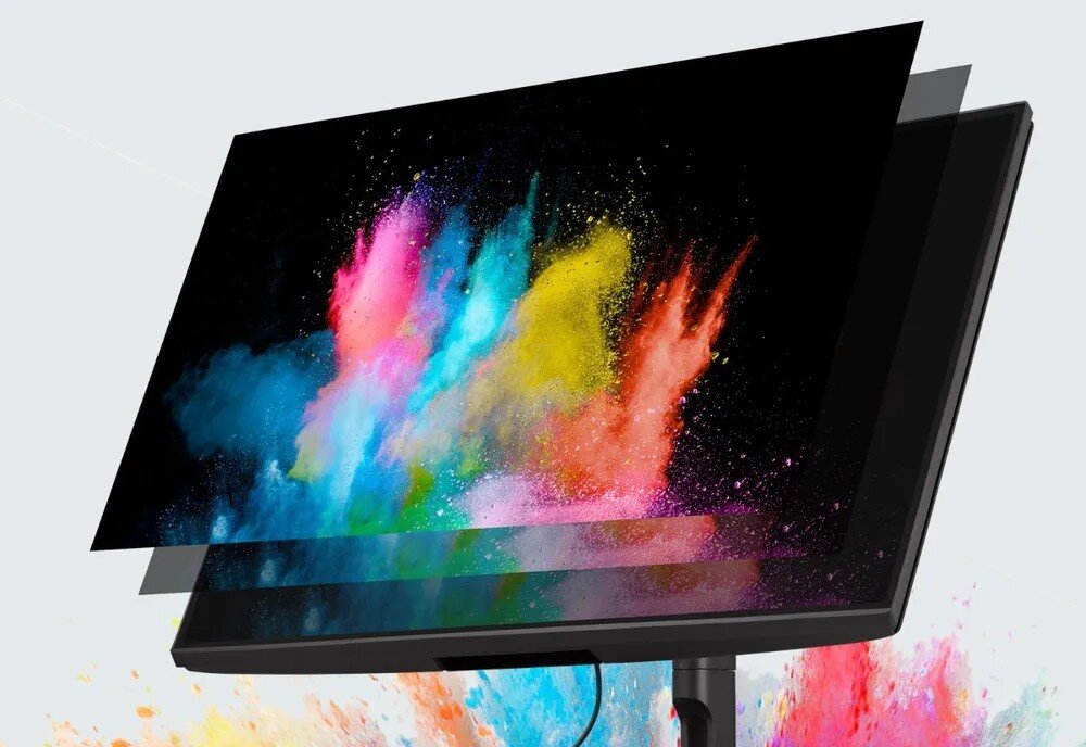 Monitor VIEWSONIC VP Series VP2786-4K Ekran monitora z efektem eksplozji barw w odcieniach niebieskiego, różowego, żółtego i czarnego; wizualizacja odwzorowania kolorów, przekątna, rozdzielczość, matryca