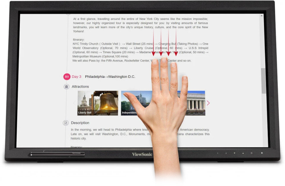 Monitor VIEWSONIC TD2423 (VS18312) sterowanie dotyk obsługa funkcje multi-touch
