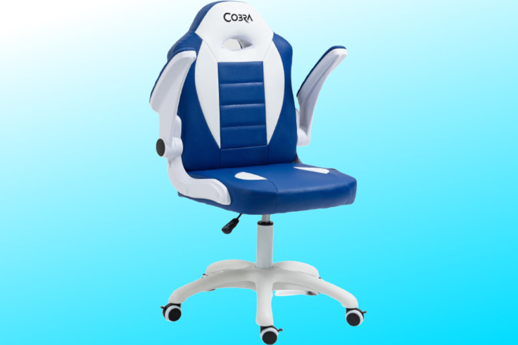 Fotel COBRA Junior Pro Niebiesko-Biały dziecko wygoda zabawa komfort nauka wytrzymałość regulacja