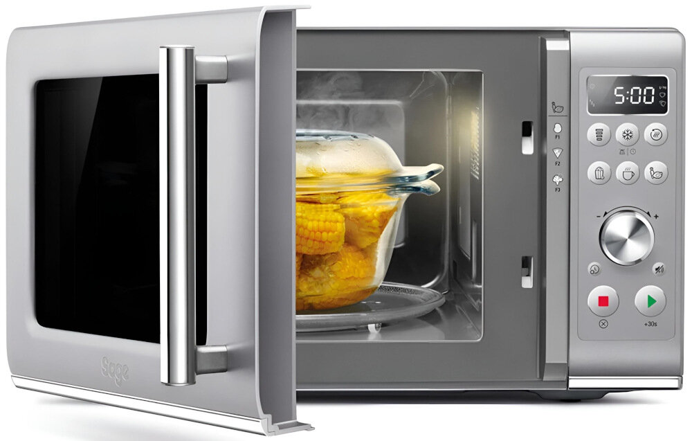 Kuchenka mikrofalowa SAGE The Compact Wave SMO650SIL4EEU1 kompaktowy rozmiar 38.7 cm x 48.5 cm x 29.2 cm pojemnosc 25 l
