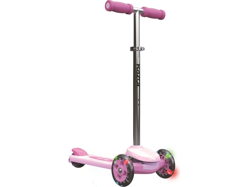 Hulajnoga dla dzieci RAZOR Rollie 2w1 20073668 Różowy hulajnoga na białym tle wiodoczna od przodu pod skosem lekka platforma z wysokiej jakosci materialu PVC antyposlizgowa powierzchnia szeroki podest trwalosc stabilnosc bezpieczne uzytkowanie obciazenie do 19,5 kg solidnosc komfort