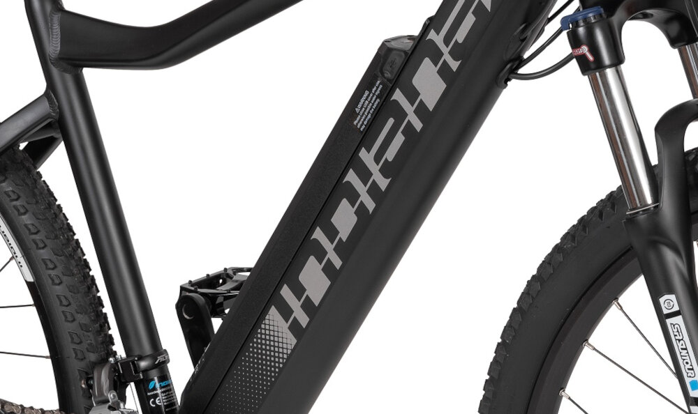 Rower elektryczny INDIANA E-MTB 2.0 M21 29 cali męski Czarno-szary zasieg do 100 km bateria litowo-jonowa 36V pojemnosc 14,5 Ah czas ladowania okolo 7,25 godziny umieszczona w ramie zywotnosc do 700 ladowan