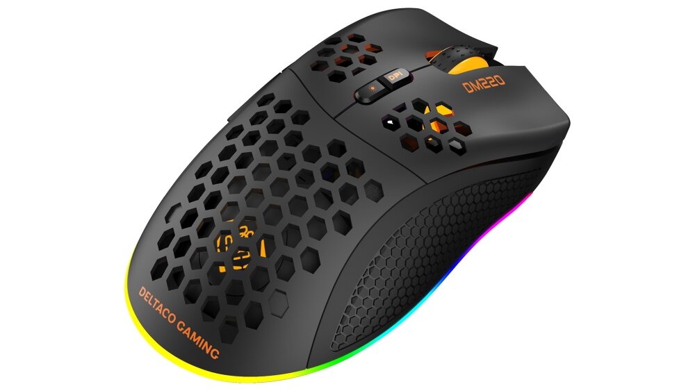 Mysz DELTACO Gam-120 RGB Mysz lekkość przewodowa bezprzewodowa podświetlenie działanie konstrukcja przyciski konfiguralne sensor optyczny połączenie rozgrywka komfort