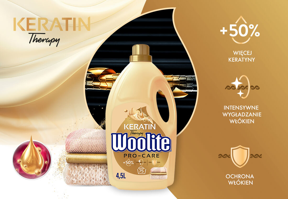 Płyn do prania WOOLITE Keratin Therapy keratyna główne cechy