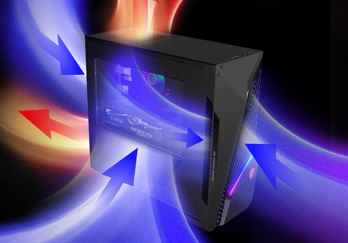 Komputer MSI Mag Infinite S3 13NUE-826PL chłodzenie temperatura wentylatory wloty powietrza