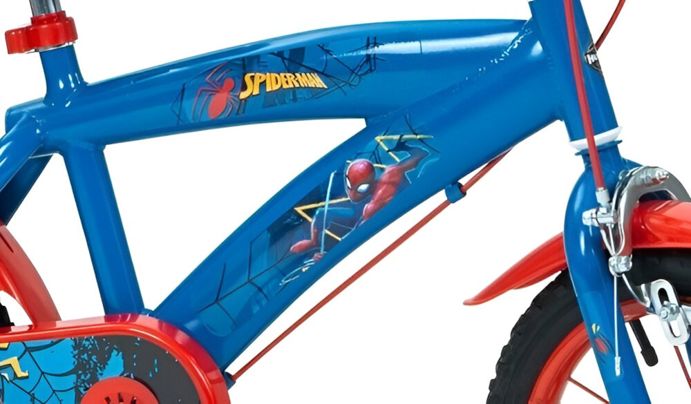 Rower dziecięcy HUFFY Spider-Man 16 cali dla chłopca Niebiesko-czerwony rower na białym tle zbliżenie na ramę odpowiednio wyselekcjonowane materiały stalowa rama dostosowana do najmłodszych geometria ponadprzeciętna odporność na uszkodzenia mechaniczne i działanie czynników zewnętrznych wybór rozmiaru ramy Twój wzrost mierzony w zrelaksowanej pozycji typ