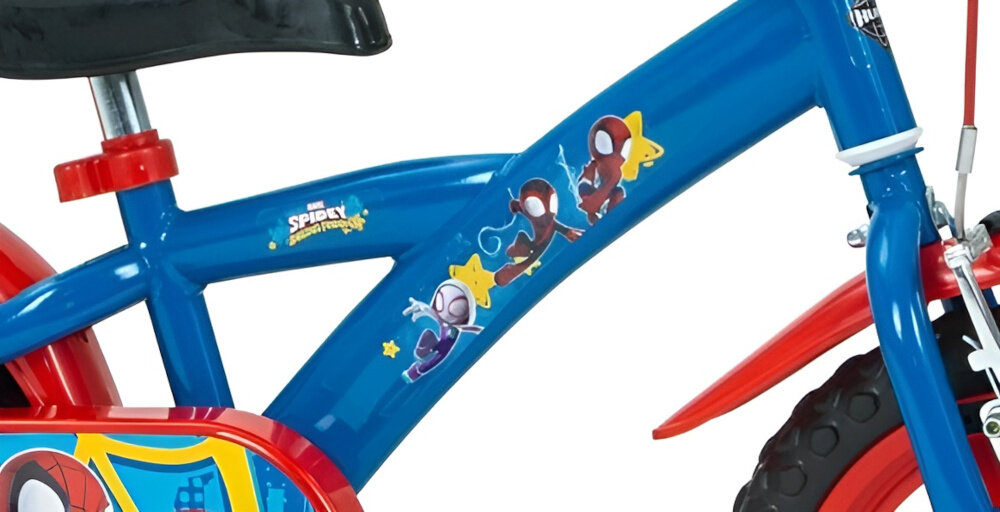 Rower dziecięcy HUFFY Disney Spidey i super-kumple 12 cali dla chłopca Niebiesko-czerwony rower na białym tle zbliżenie na ramę odpowiednio wyselekcjonowane materiały stalowa rama dostosowana do najmłodszych geometria ponadprzeciętna odporność na uszkodzenia mechaniczne i działanie czynników zewnętrznych wybór rozmiaru ramy Twój wzrost mierzony w zrelaksowanej pozycji typ