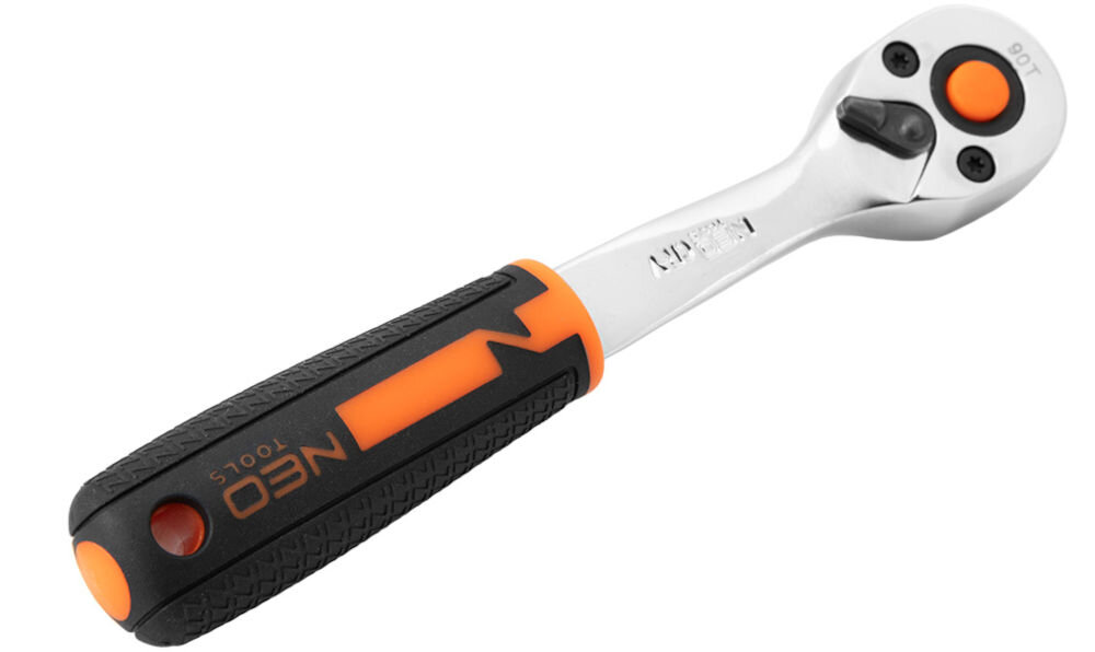 Klucze nasadowe NEO TOOLS 10-004 (46 elementów) mechanizm zapadkowy z 90 zębami precyzyjne dokręcanie i odkręcanie śrub mniejsze skoki wygoda efektywnośc pracy ograniczona przestrzeń