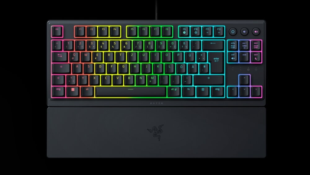 Klawiatura RAZER Ornata razer ornata v3 klawiatura bez klawiatury numerycznej chroma rgb mecha-membrane razer podpórka pod nadgarstki niskoprofilowa ergonomiczność konfigurowalne oświetlenie magnetyczna podkładka na nadgarstki 8 stref oświetlenia rgb