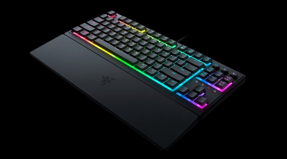 Klawiatura RAZER Ornata razer ornata v3 klawiatura bez klawiatury numerycznej chroma rgb mecha-membrane razer podpórka pod nadgarstki niskoprofilowa ergonomiczność konfigurowalne oświetlenie magnetyczna podkładka na nadgarstki 8 stref oświetlenia rgb
