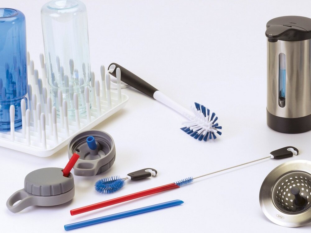 Zestaw szczotek OXO Good Grip O-1329080 Niebieski zestaw, łatwiejsze mycie butelek oraz bidonów, szersza szczoteczka, mała szczoteczka, czyścik do słomek