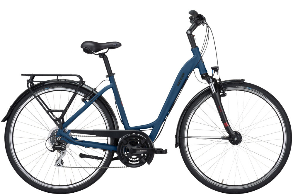Rower trekkingowy KETTLER Traveller 1.0 D20 28 cali damski Niebieski do jazdy po mieście i poza miastem dla kobiet po asfalcie po nieutwardzonych drogach trekkingowa geometria jazda w niemęczącej naturalnej wyprostowanej pozycji