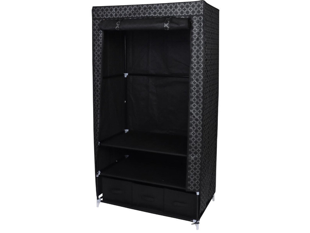 Szafa tekstylna SASKA GARDEN Ornament 45245 (88 x 50 x 160 cm) Czarny, wieszaki, swetry, 50cm, pościel, na białym tle szafa tekstylna z otwartym wnętrzem frontem prawo skos