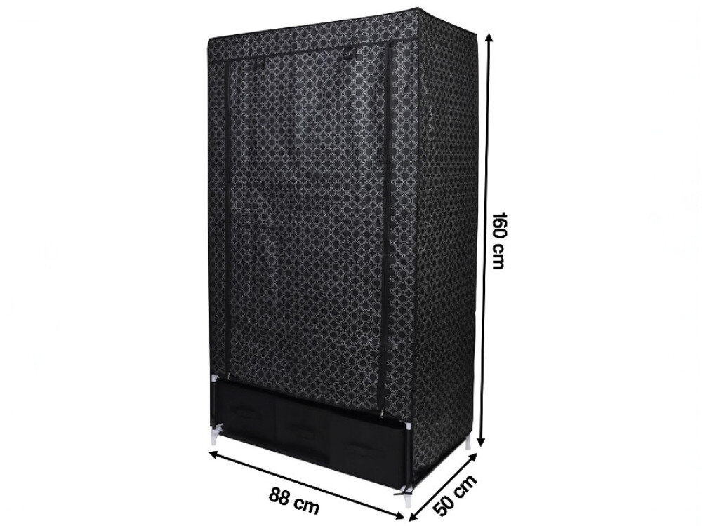 Szafa tekstylna SASKA GARDEN Ornament 45245 (88 x 50 x 160 cm) Czarny, włóknina, ornament, rzepy, zamki, na białym tle szafa tekstylna z podaniem jej wymiarów