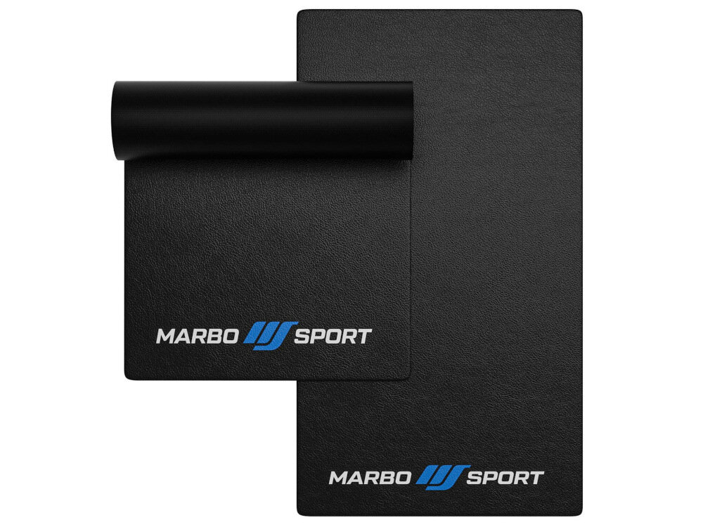 Mata pod sprzęt fitness MARBO SPORT 1009163 w czarnym kolorze z miękkiej pianki PVC grubość 0,6 cm zapobiega ślizganiu się miękka elastyczna łatwa w utrzymaniu czystości można prać w pralce