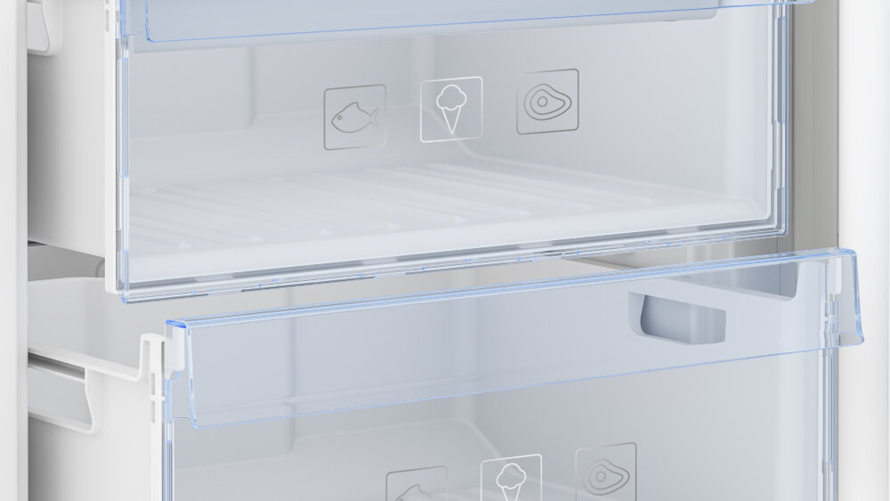 Lodówka BEKO RCSA300K30WN - Przeźroczyste Szyflady Zamrażalnika