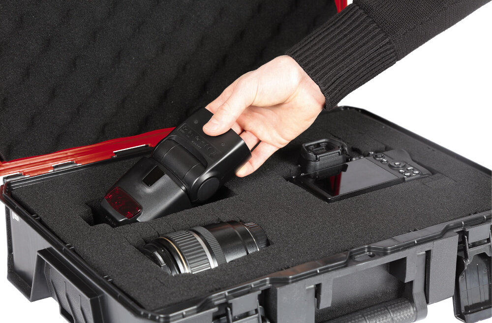 Wkład EINHELL E-Case S-F 4540013 wkłąd w walizce wkłąd wypełniony sprzętem fotograficznym bezpieczne przechowywanie ochrona delikatnych urządzeń