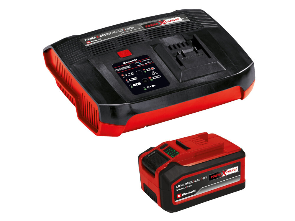 Akumulator EINHELL Power X-Change PLUS 4–6 Ah 6Ah 18V + ładowarka zestaw startowy wydajnosc trwalosc technologia Multi-Ah dostosowac tryb pracy 6 Ah dla maksymalnej pojemnosci 4 Ah oszczednosc energii trzykrotnie dluzsza zywotnosc