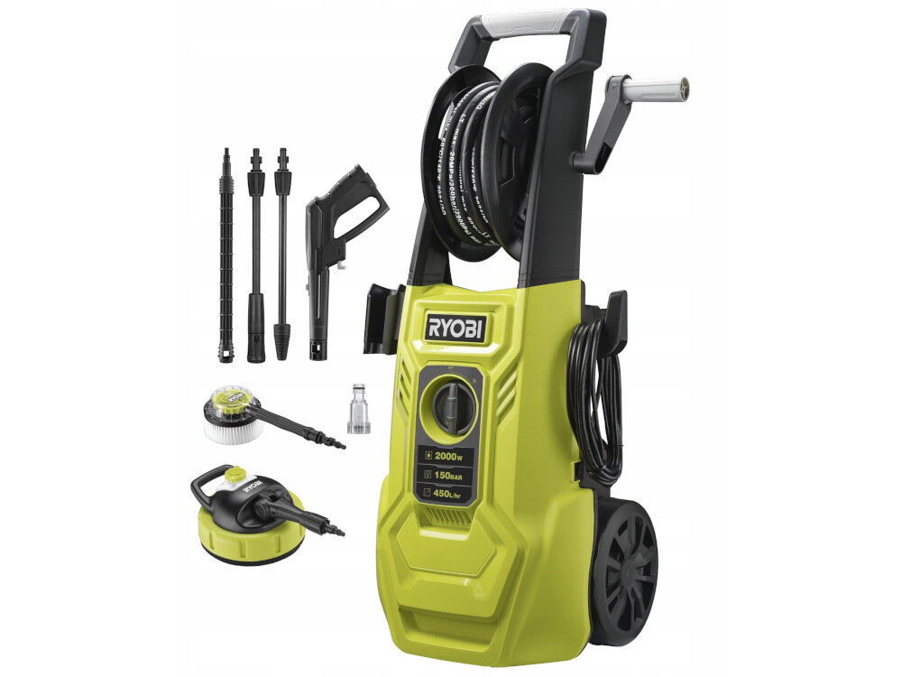 Myjka ciśnieniowa RYOBI RY150PWAA zestaw lanca Turbo lanca Vario szczotka zwykla nasadka do czyszczenia powierzchni dokumentacja