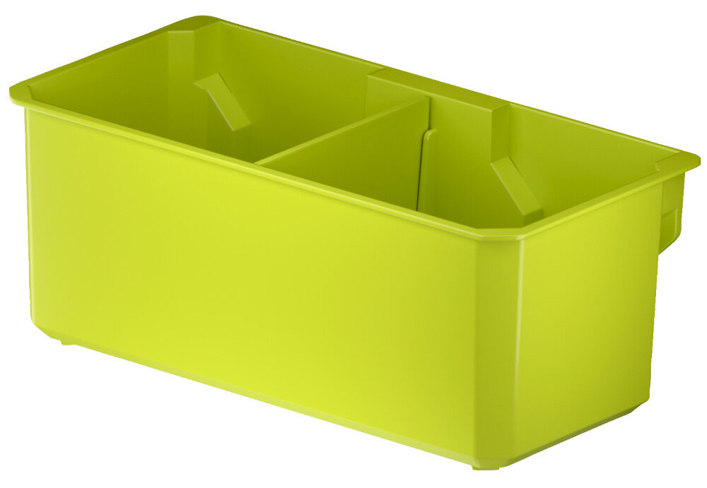 Pojemnik na akcesoria RYOBI RSL812 pojemnik na białym tle widoczny pod skosem organizowanie przestrzeni warsztatowej garażowej domowej wymiary 235 × 120 × 95 mm maksymalne obciążenie do 11,7 kg