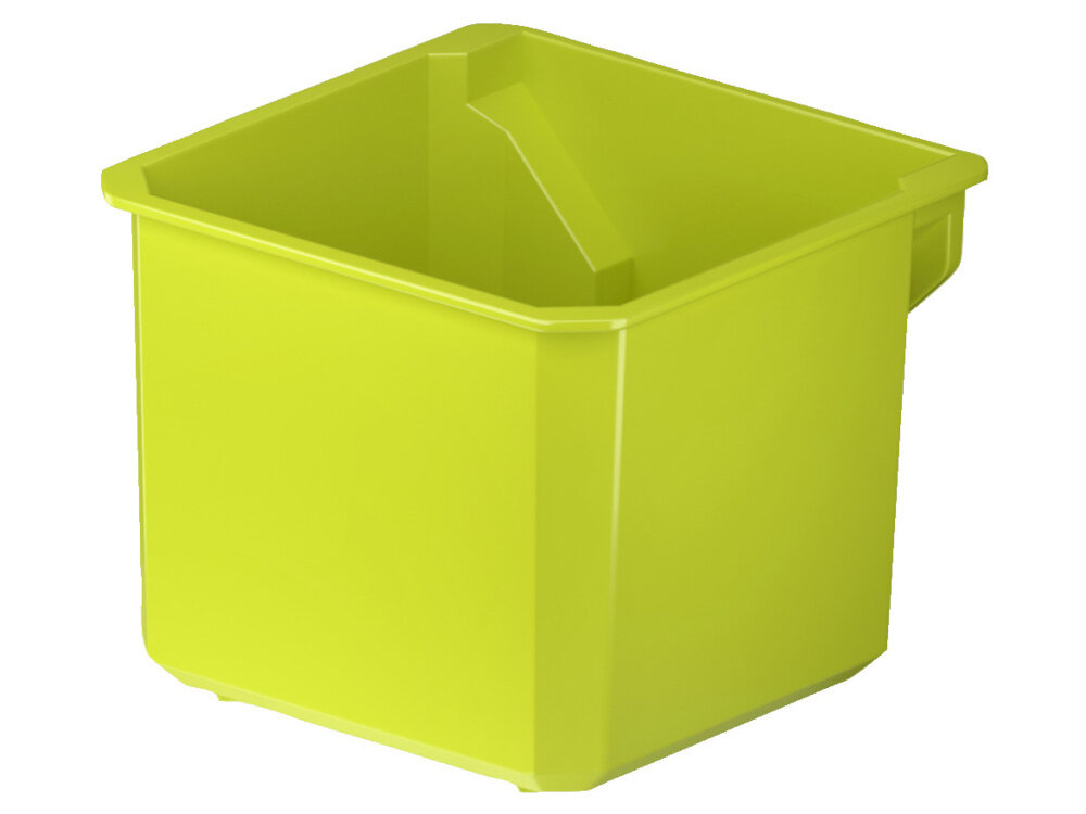 Pojemnik na akcesoria RYOBI RSL813 pojemnik na białym tle widoczny pod skosem organizowanie przestrzeni warsztatowej garażowej domowej wymiary 120 × 120 × 95 mm maksymalne obciążenie do 11,7 kg