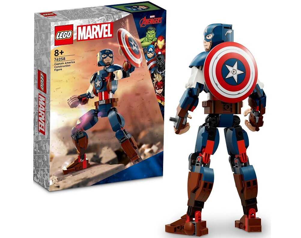 LEGO Marvel Figurka Kapitana Ameryki do zbudowania 76258 dziecko kreatywność zabawa nauka rozwój klocki figurki minifigurki jakość tradycja konstrukcja nauka wyobraźnia role jakość bezpieczeństwo wyobraźnia budowanie pasja hobby funkcje instrukcja aplikacja LEGO Builder