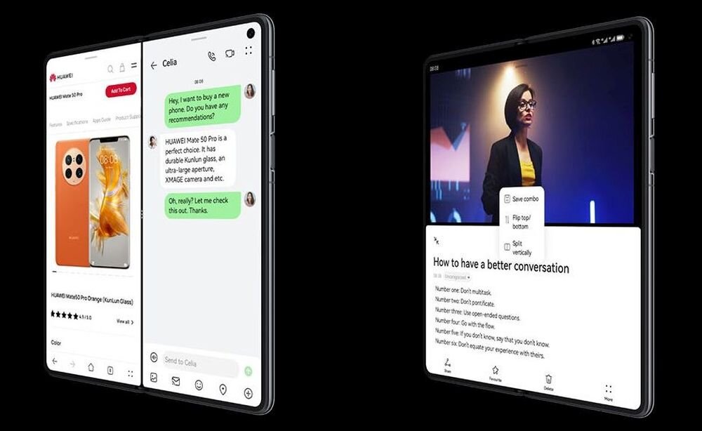 Smartfon HUAWEI Mate X3 ekran bateria aparat procesor ram pamięć pojemność rozdzielczość zdjęcia filmy opis dane cechy blokady system łączność wifi bluetooth obudowa szkło odporność porty muzyka transfer sieć przekątna matryca waga czujniki oled amoled ips