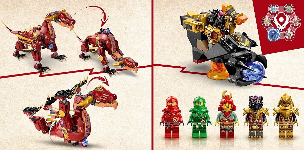 LEGO NINJAGO Lawowy smok zmieniający się w falę ognia 71793 dziecko kreatywność zabawa nauka rozwój klocki figurki minifigurki jakość tradycja konstrukcja nauka wyobraźnia role jakość bezpieczeństwo wyobraźnia budowanie pasja hobby funkcje instrukcja aplikacja LEGO Builder