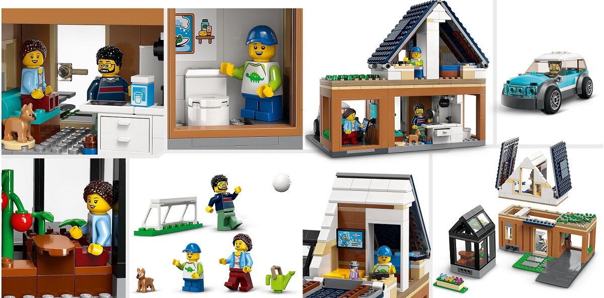LEGO City Domek rodzinny i samochód elektryczny 60398 dziecko kreatywność zabawa nauka rozwój klocki figurki minifigurki jakość tradycja konstrukcja nauka wyobraźnia role jakość bezpieczeństwo wyobraźnia budowanie pasja hobby funkcje instrukcja aplikacja LEGO Builder