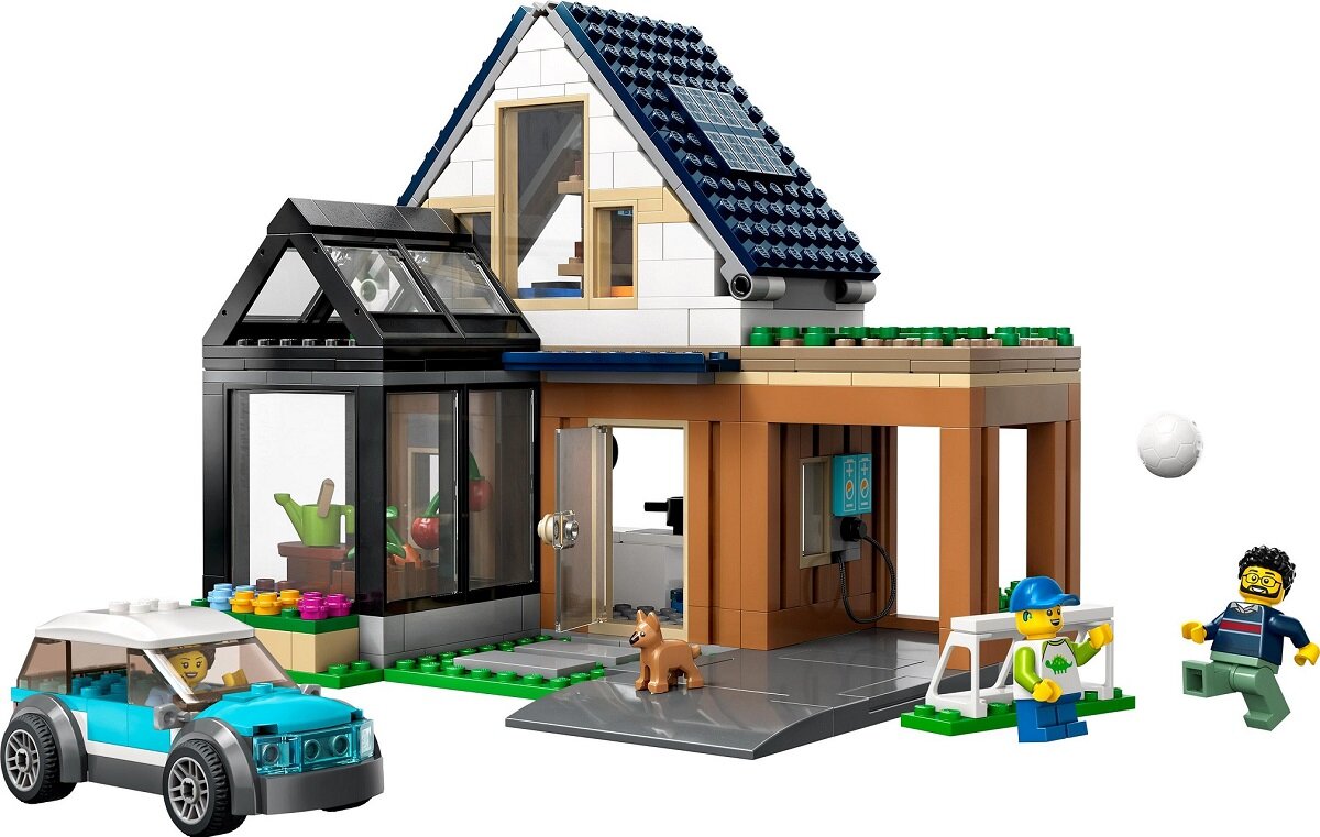 LEGO City Domek rodzinny i samochód elektryczny 60398 dziecko kreatywność zabawa nauka rozwój klocki figurki minifigurki jakość tradycja konstrukcja nauka wyobraźnia role jakość bezpieczeństwo wyobraźnia budowanie pasja hobby funkcje instrukcja aplikacja LEGO Builder