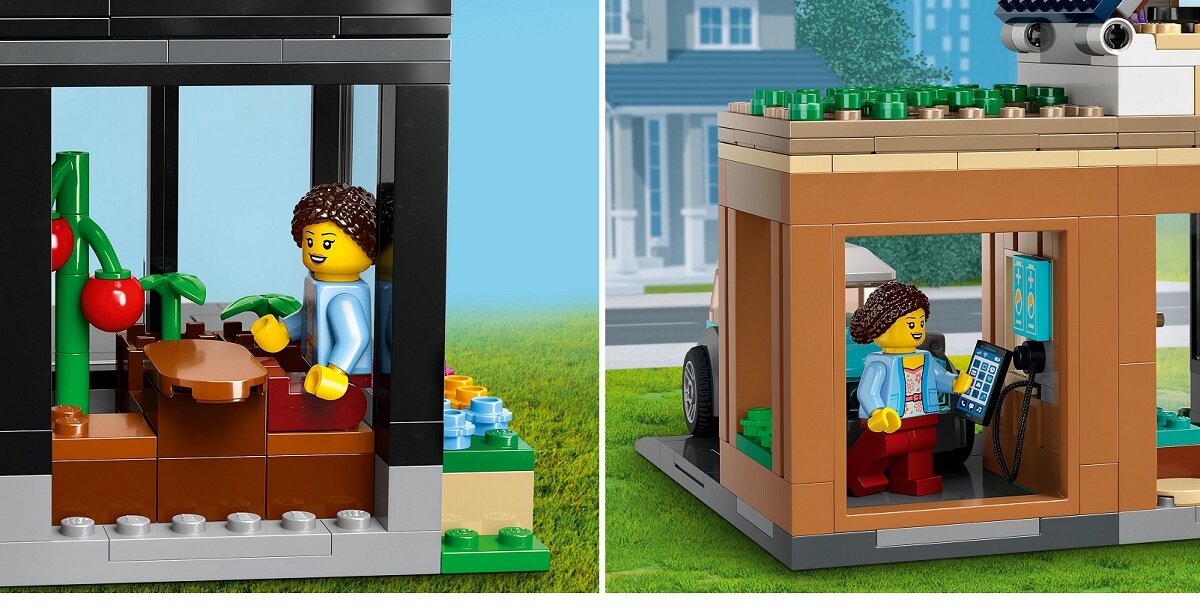 LEGO City Domek rodzinny i samochód elektryczny 60398 dziecko kreatywność zabawa nauka rozwój klocki figurki minifigurki jakość tradycja konstrukcja nauka wyobraźnia role jakość bezpieczeństwo wyobraźnia budowanie pasja hobby funkcje instrukcja aplikacja LEGO Builder