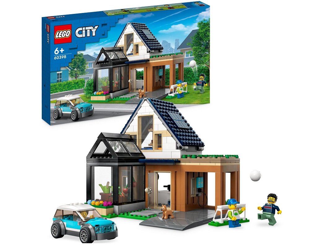 LEGO City Domek rodzinny i samochód elektryczny 60398 dziecko kreatywność zabawa nauka rozwój klocki figurki minifigurki jakość tradycja konstrukcja nauka wyobraźnia role jakość bezpieczeństwo wyobraźnia budowanie pasja hobby funkcje instrukcja aplikacja LEGO Builder