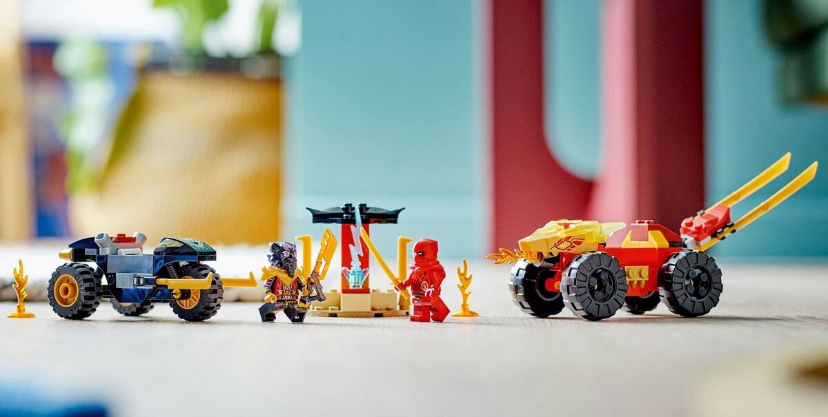 LEGO NINJAGO Bitwa samochodowo-motocyklowa między Kaiem a Rasem 71789 dziecko kreatywność zabawa nauka rozwój klocki figurki minifigurki jakość tradycja konstrukcja nauka wyobraźnia role jakość bezpieczeństwo wyobraźnia budowanie pasja hobby funkcje instrukcja aplikacja LEGO Builder