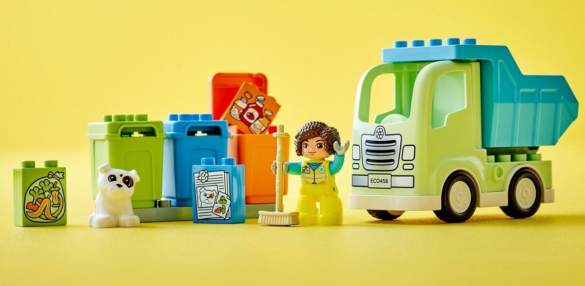 LEGO DUPLO Ciężarówka recyklingowa 10987 dziecko kreatywność zabawa nauka rozwój klocki figurki minifigurki jakość tradycja konstrukcja nauka wyobraźnia role jakość bezpieczeństwo wyobraźnia budowanie pasja hobby funkcje instrukcja aplikacja LEGO Builder