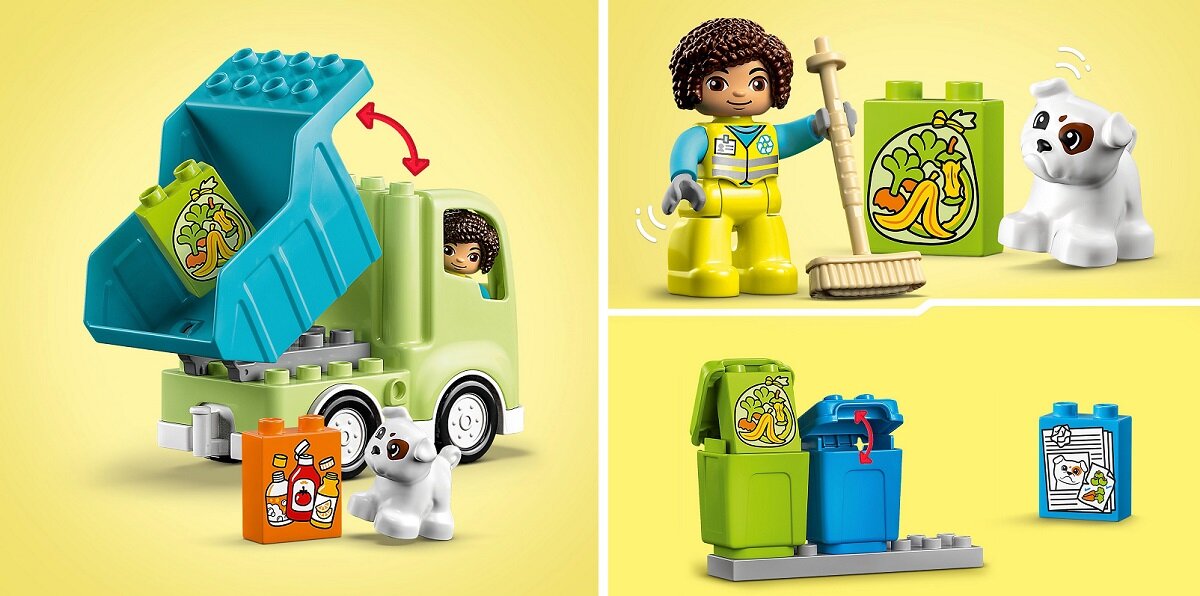 LEGO DUPLO Ciężarówka recyklingowa 10987 dziecko kreatywność zabawa nauka rozwój klocki figurki minifigurki jakość tradycja konstrukcja nauka wyobraźnia role jakość bezpieczeństwo wyobraźnia budowanie pasja hobby funkcje instrukcja aplikacja LEGO Builder