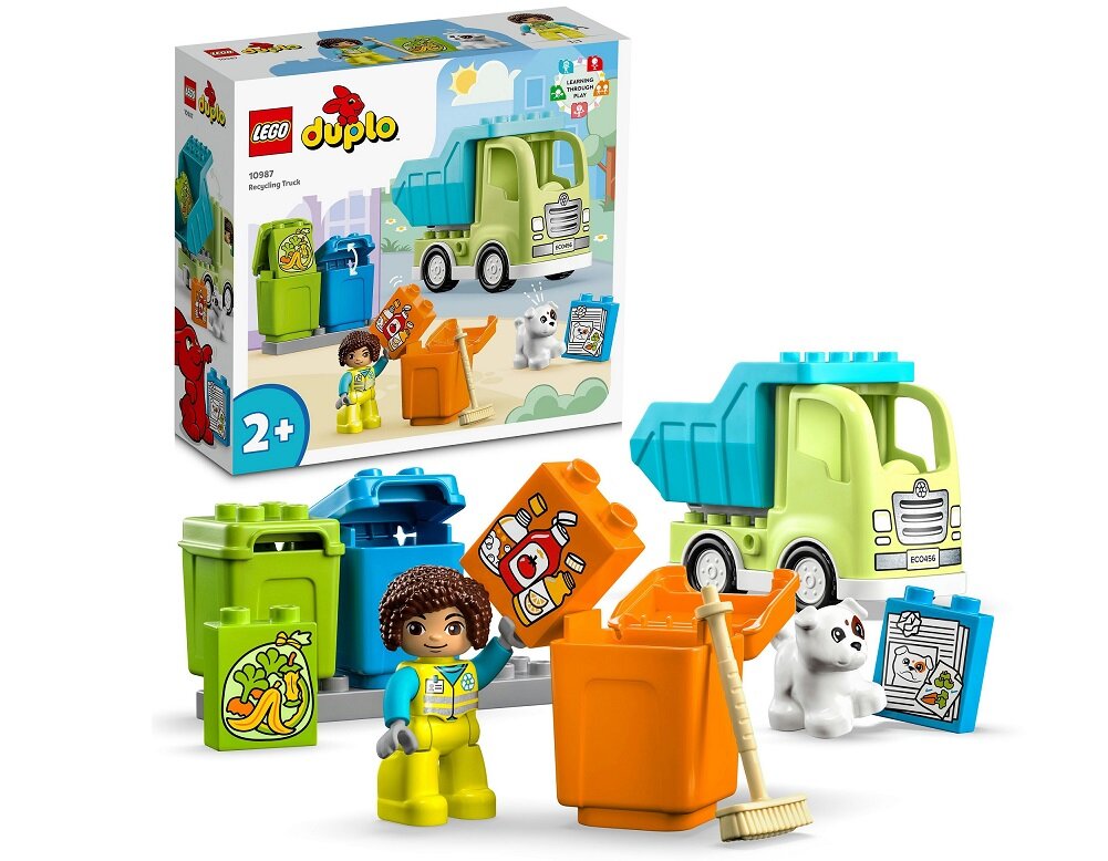 LEGO DUPLO Ciężarówka recyklingowa 10987 dziecko kreatywność zabawa nauka rozwój klocki figurki minifigurki jakość tradycja konstrukcja nauka wyobraźnia role jakość bezpieczeństwo wyobraźnia budowanie pasja hobby funkcje instrukcja aplikacja LEGO Builder