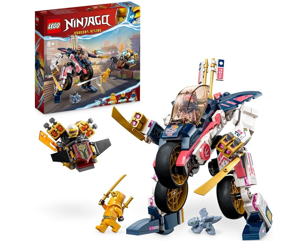 LEGO NINJAGO Mech Sory zmieniający się w motocykl wyścigowy 71792 dziecko kreatywność zabawa nauka rozwój klocki figurki minifigurki jakość tradycja konstrukcja nauka wyobraźnia role jakość bezpieczeństwo wyobraźnia budowanie pasja hobby funkcje instrukcja aplikacja LEGO Builder