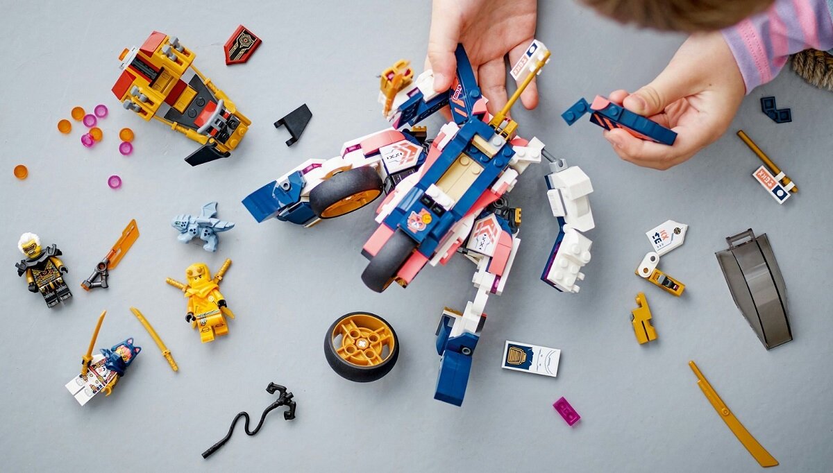 LEGO NINJAGO Mech Sory zmieniający się w motocykl wyścigowy 71792 dziecko kreatywność zabawa nauka rozwój klocki figurki minifigurki jakość tradycja konstrukcja nauka wyobraźnia role jakość bezpieczeństwo wyobraźnia budowanie pasja hobby funkcje instrukcja aplikacja LEGO Builder