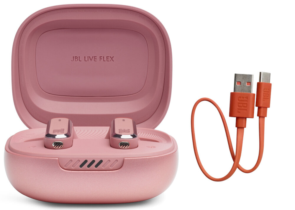 Słuchawki douszne JBL Live Flex brzmienie przetworniki personalizacja muzyka redukcja szumu czas pracy czas działania jakość obudowa wytrzymałość aplikacja połączenie wielopunktowe szybkie parowanie zestaw