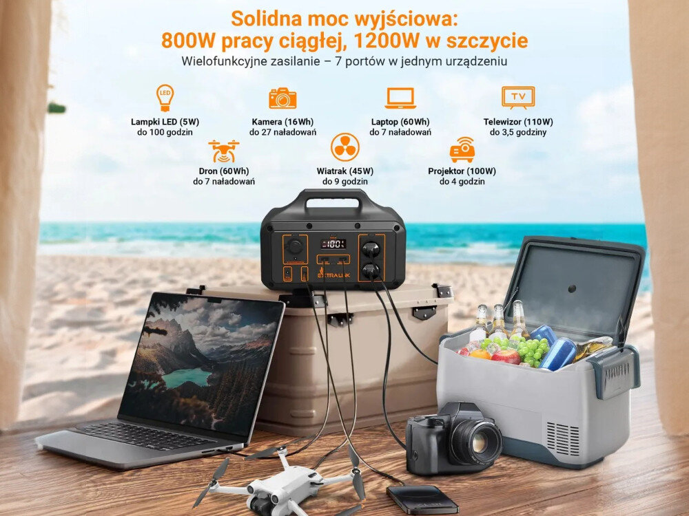 Stacja zasilania EXTRALINK Power Ranger EPS-S500S 510.6 Wh LiFePO4 porty gniazda uzytkowanie na zewnatrz i w domu