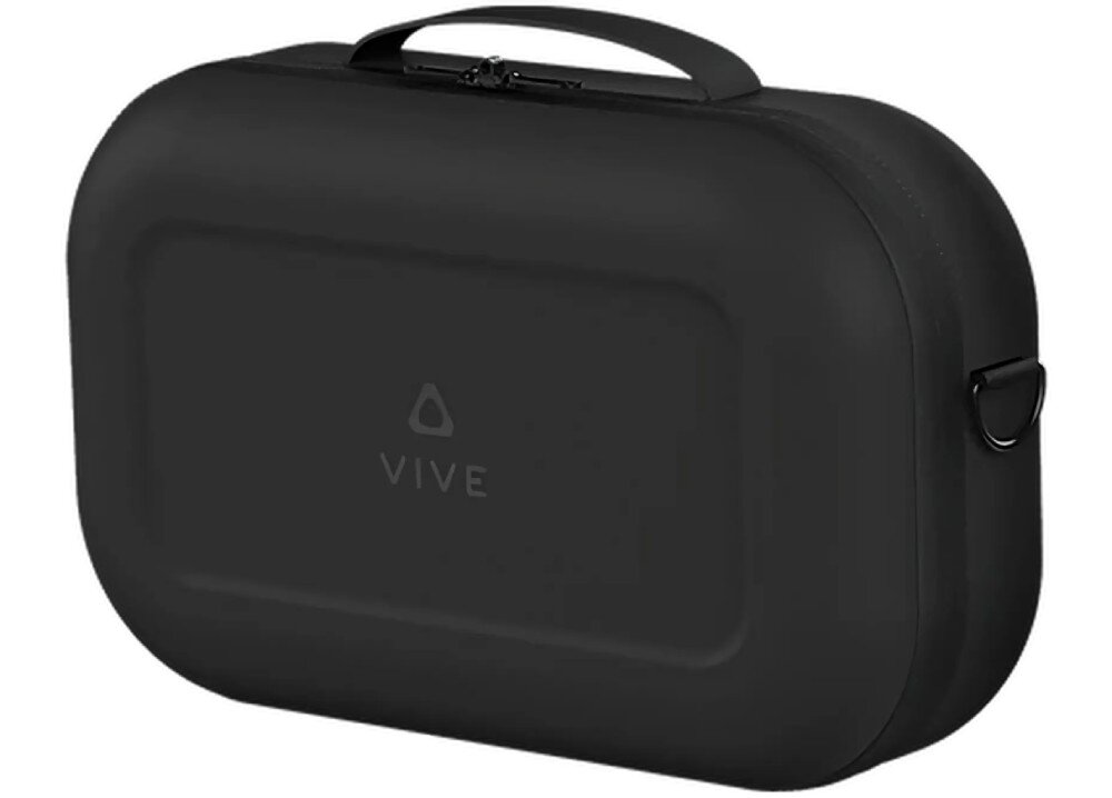 Etui ładujące HTC VIVE Focus 3 stojące przodem z widocznym logiem i nazwą VIVE wygląd opis
