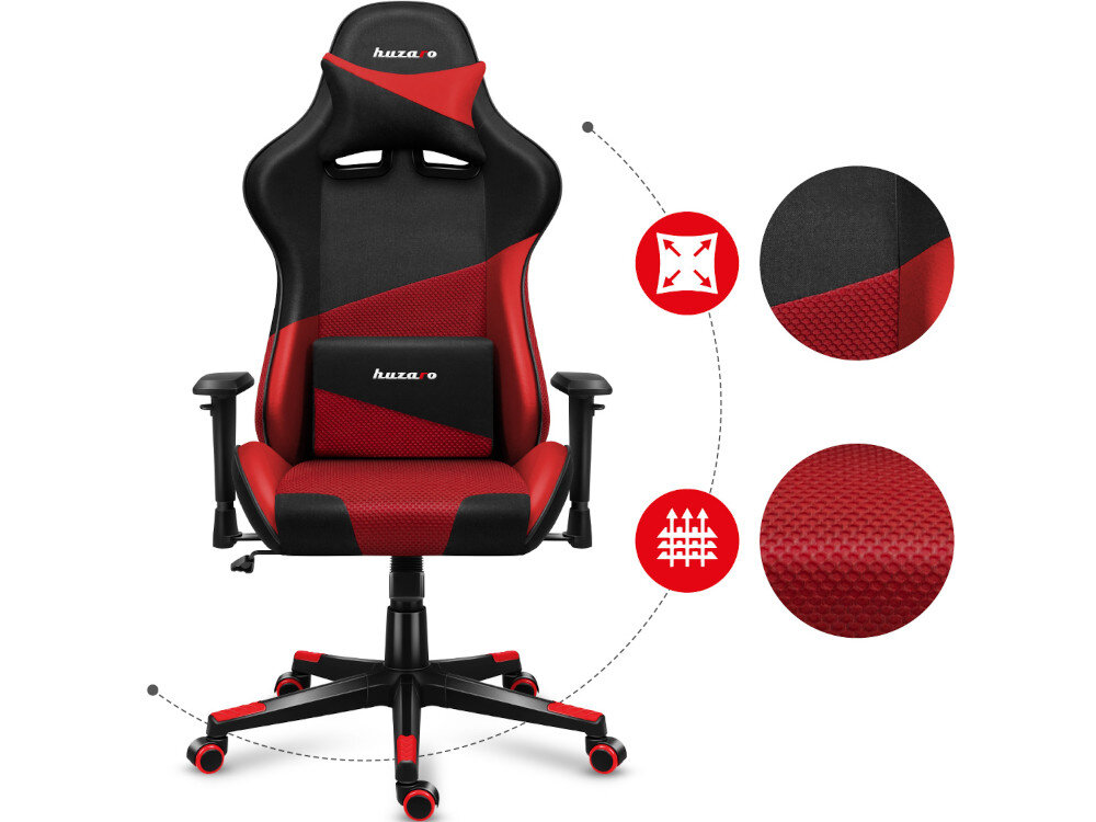Fotel HUZARO Force 6.2 Czerwony Mesh materiały wentylacja pianka komfort